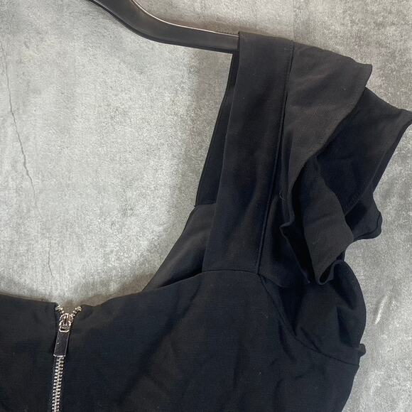 BAR III Women's Deep Black Sweetheart Cutout Ruffle-Sleeve Crop Top SZ 10 - Picture 3 of 8